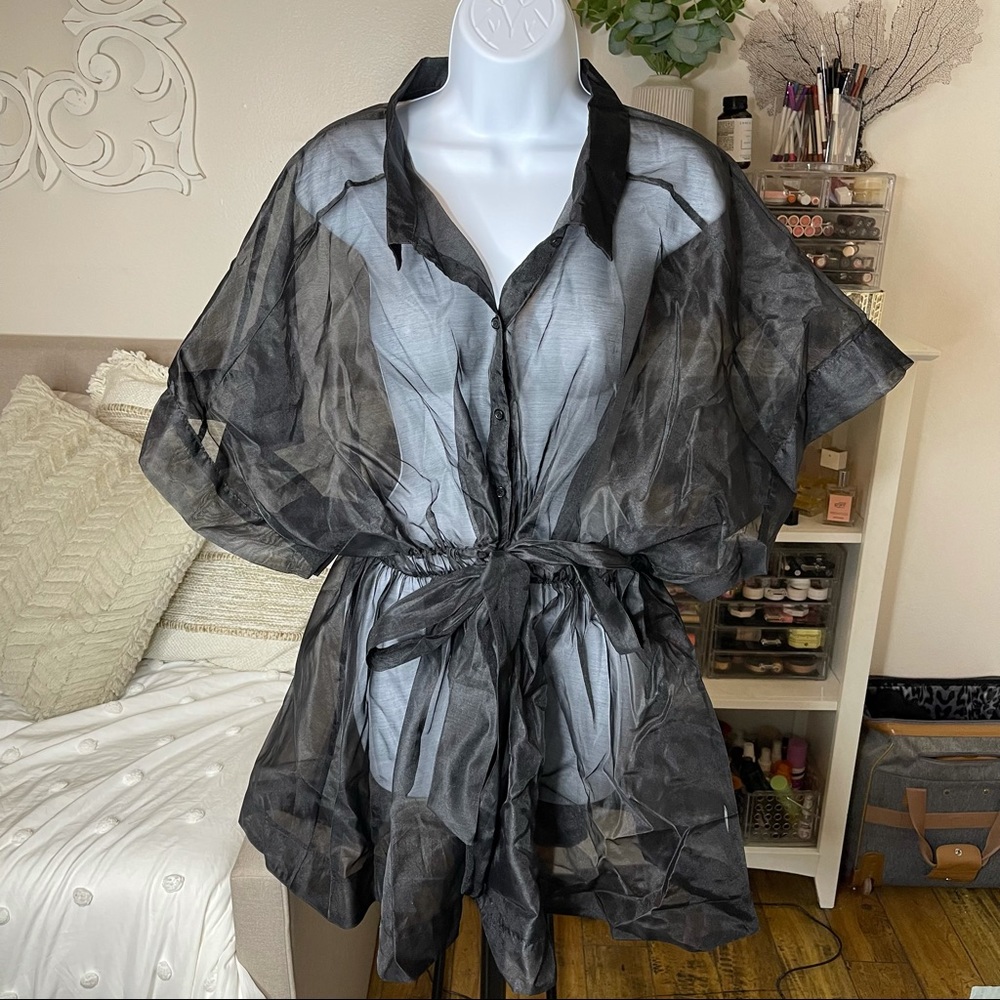 Missguided sheer Black organza dress with tie